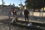 baby photo train tracks