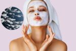 Woman wearing sperm face mask