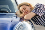 woman in love with her new car