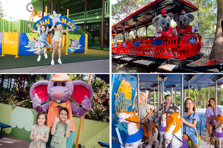 Dreamworld Express train and Bananas in Pyjamas Carousel at Dreamworld