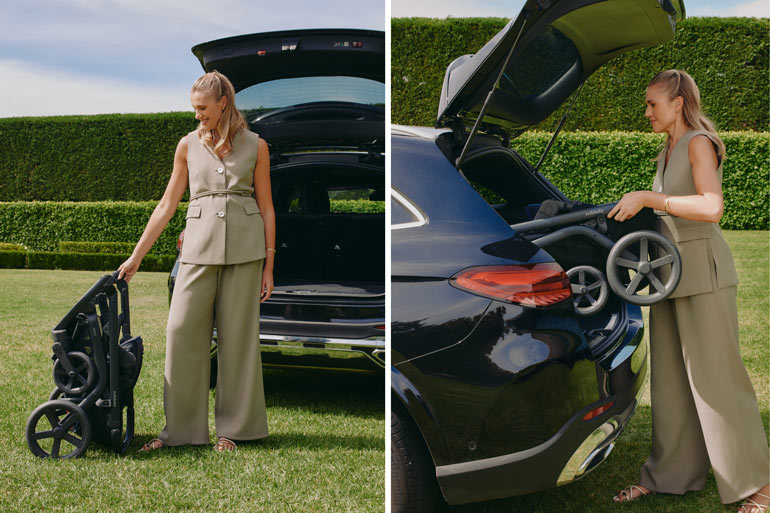 Redsbaby Nuvo2 Pram folded in back of car