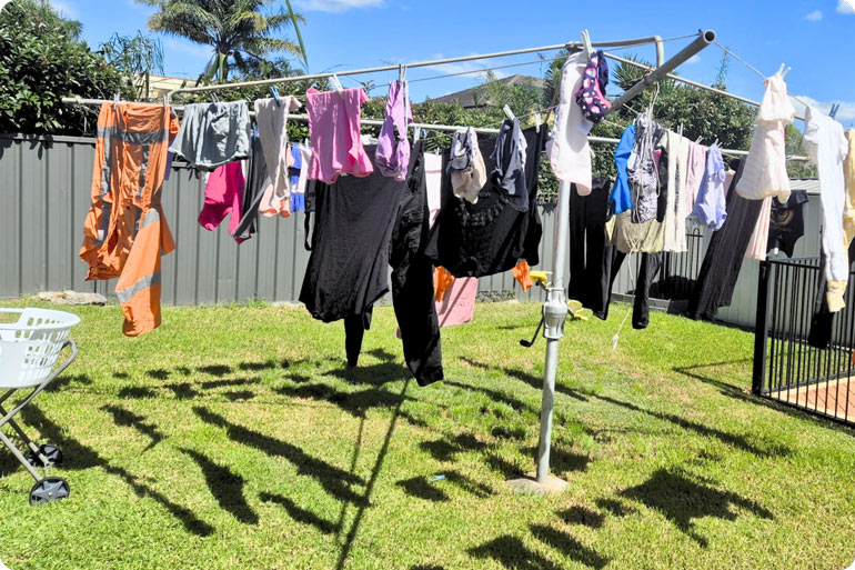 Clean clothes drying on the clothes line