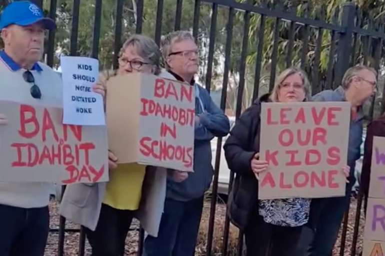 Parents Protest Adelaide School’s IDAHOBIT Awareness Day. Is It Too Much Too Soon? Parents protesting at IDAHOBIT day at Reynella East College