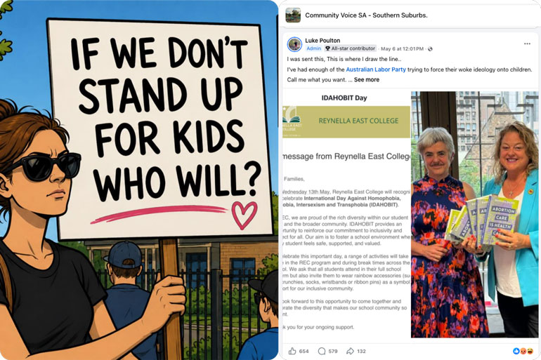Parents protesting at IDAHOBIT day at Reynella East College