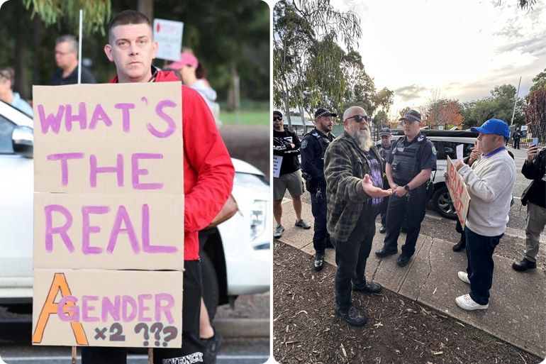 Parents protesting at IDAHOBIT day at Reynella East College