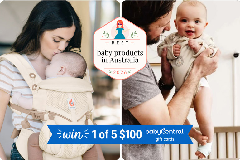 Best Baby Products in Australia: 10 New Mum Must-Haves & Win $100 Gift Cards Best baby products in Australia 2026, mum wearing Ergobaby carrier with newborn, Baby Central