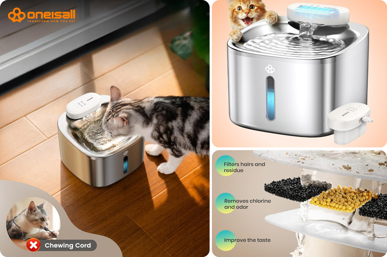 oneisall Wireless Pet Water Fountain