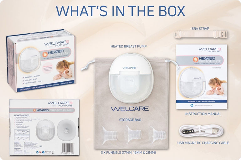 Meet the Welcare Nurture Heated Breast Pump - Comfort You Can Wear 5 Welcare Heated Breast Pump what's in the box
