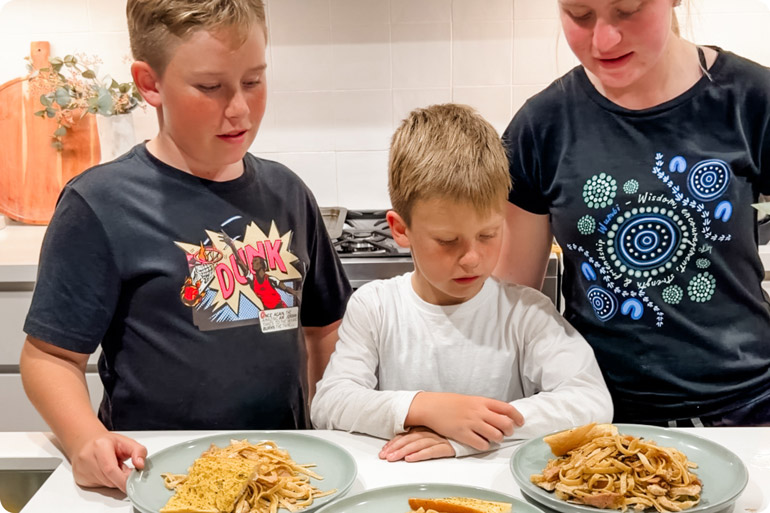 Jess' kids with HelloFresh dinner recipes