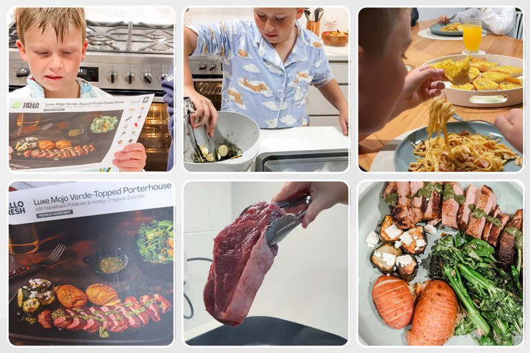 Kids cooking dinner with HelloFresh
