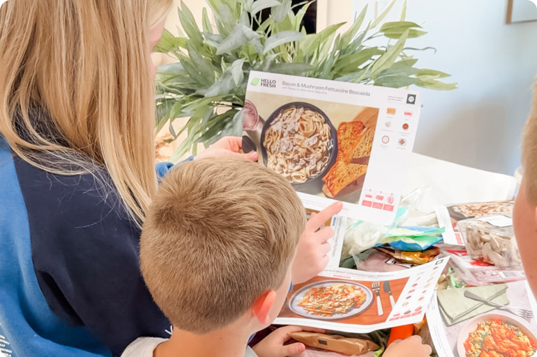 Kids preparing dinner with HelloFresh