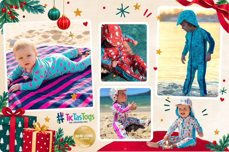 Christmas Gifts for Babies 2026: Sweet Keepsakes, Clever Toys & Gifts They'll Love 3 Tic Tas Togs Baby Full Body Swimsuit Hat Set