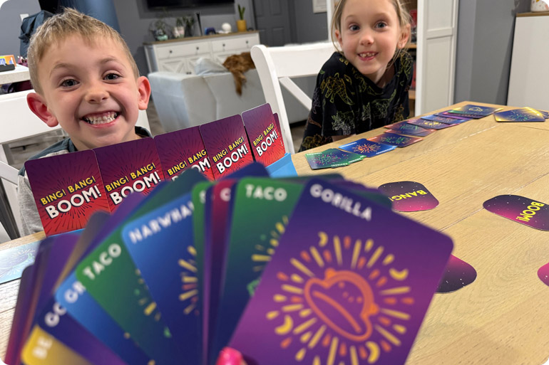 Screen-Free Fun That Sneaks in Learning. Win 1 of 6 Blue Orange Games Bundles for Little Kids 2 Bing Bang Boom game cards out