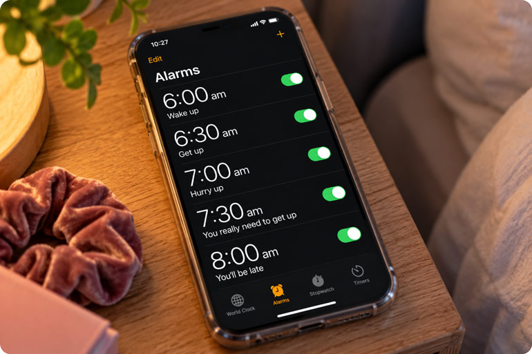 Tell Me You Have ADHD Without Telling Me: 25 Signs So Relatable You'll Feel Attacked 3 iphone with multiple alarms to wake up sign of adhd