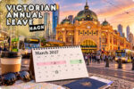 Victorian public holidays 2027 calendar in front of Flinders Street Station at sunset